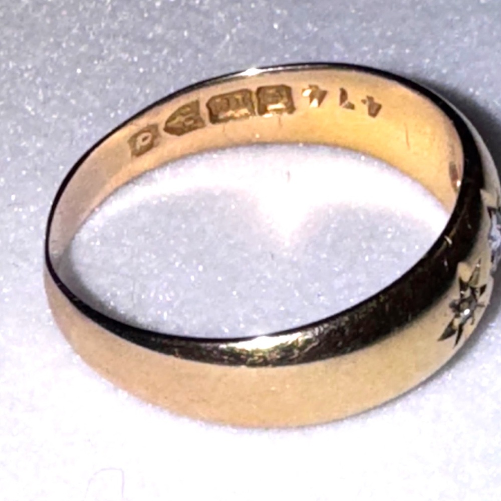 18k gold diamond starburst ring Chester assay 1899 size 8 - Picture 2 of 11